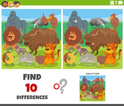 differences game with cartoon animal characters group