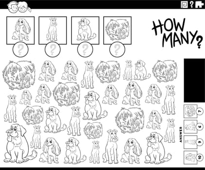 how many cartoon purebred dogs counting task coloring page