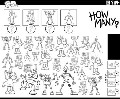 how many cartoon robots counting activity coloring page