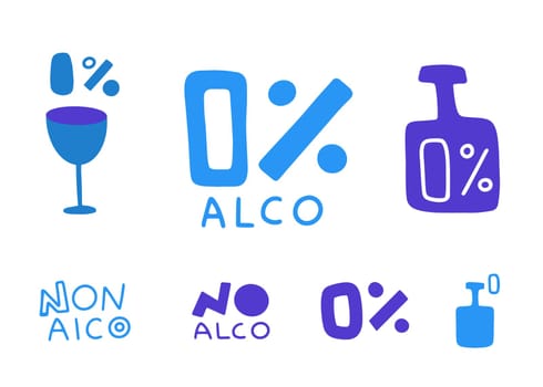Non-alcoholic sign, alcohol free set. Healthly food concept icon.