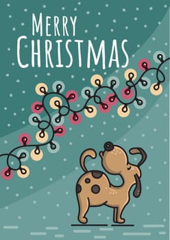 Christmas and New Year hand drawn doodle vector illustration with dog