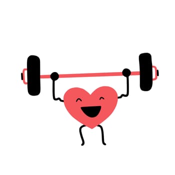 Strong health, immunity concept. The heart trains with a barbell. Cardio workout.