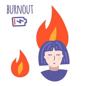 Work burnout. Professional burnout syndrome. Tired woman in stress. Mental problems, depressed female