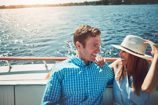 All aboard the love boat. a young couple spending time together on a yacht.
