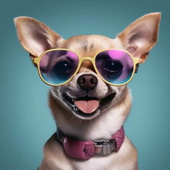 background dog cute portrait yellow animal glasses puppy chihuahua pedigree pet. Generative AI.
