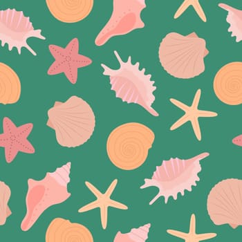 Seashell and starfish seamless pattern. Creative marine texture. Great for fabric, textile, wrapping paper