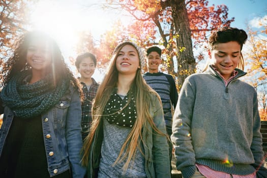 Love your tribe. a group of teenage friends enjoying an autumn day outside together.