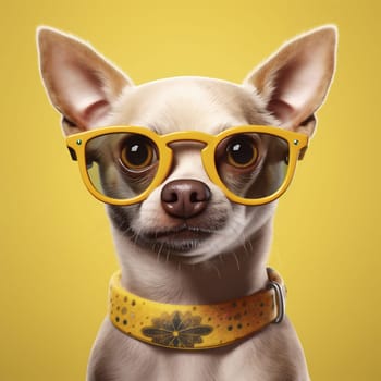 dog yellow pet cute background glasses chihuahua looking puppy portrait animal. Generative AI.