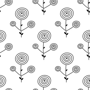Seamless pattern with abstract flowers on a white background.