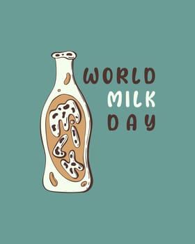World Milk Day banner with doodle bottle, hand drawn.