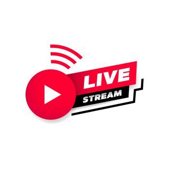 Live stream with play button icon symbol.