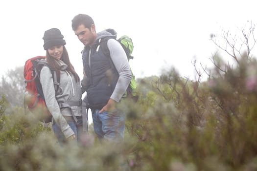 Exploring nature on foot. a young couple enjoying a hiking trip.