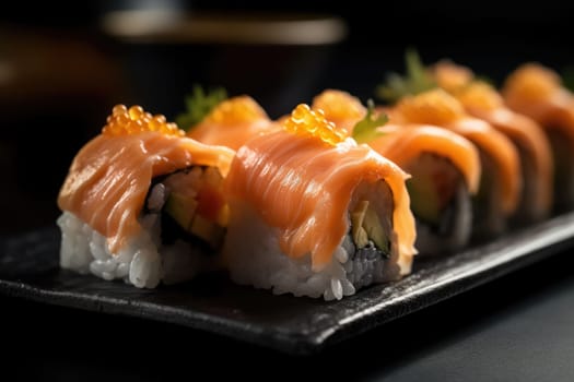 Japanese sushi rolls served in a sophisticated style. AI generated