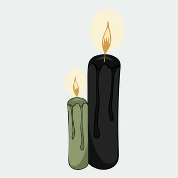 Vector illustration hand-drawn two candles with burning plaen