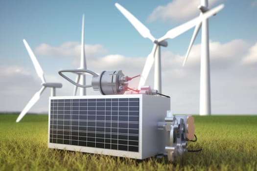 turbine windmill landscape farm technology field alternative environment wind electricity. Generative AI.