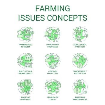Farming drawbacks concept icons set