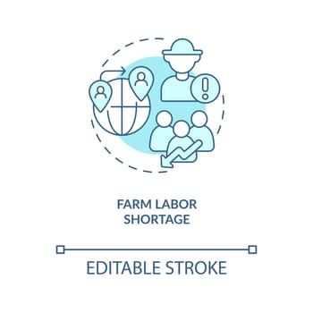 Farm labor deficit turquoise concept icon