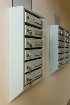 Steel Mailboxes in an apartment residential building.