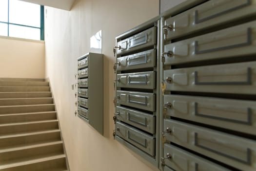 Steel Mailboxes in an apartment residential building.