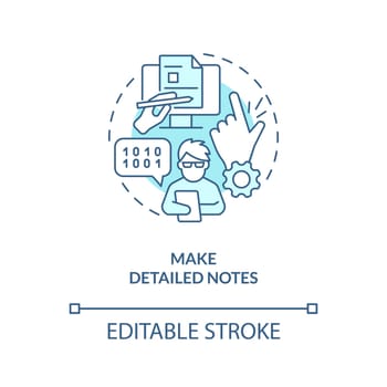 Make detailed notes turquoise concept icon