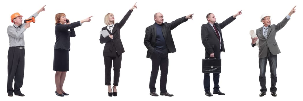 group of business people showing thumbs up isolated