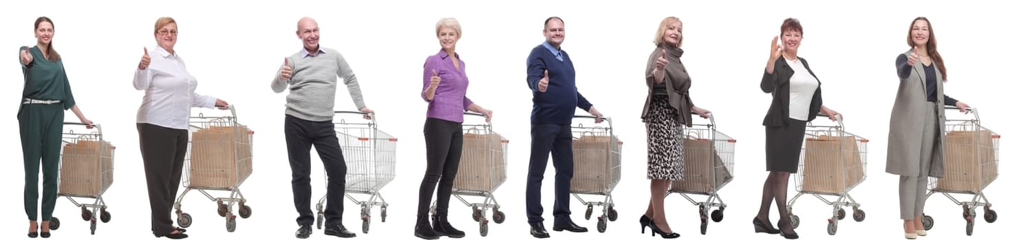 group of people with cart showing thumbs up