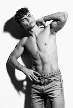 man body healthy caucasian bicep model arm torso bodybuilder background