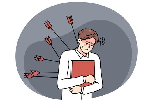 Stressed employee with arrows in back