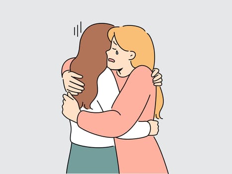 Caring woman hug support crying friend