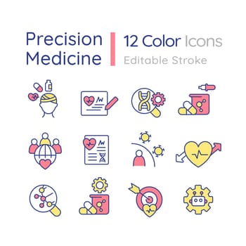 Precision medicine development RGB color icons set