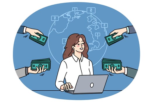 Businesswoman work on computer get money internationally