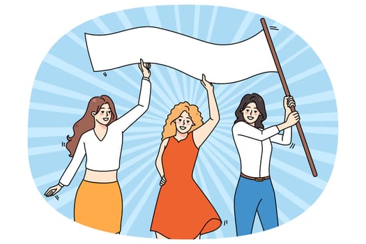 Happy women with banner on international woman day