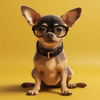 dog yellow pet puppy portrait glasses chihuahua cute isolated animal background. Generative AI.