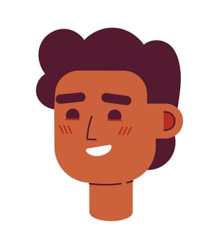 Beaming young guy with fluffy hairstyle semi flat vector character head