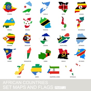 African countries set, maps and flags