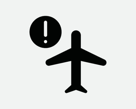 Airplane Air Plane Aircraft Error Problem Issue Warning Notice Delay Late Black and White Icon Sign Symbol Vector Artwork Clipart Illustration
