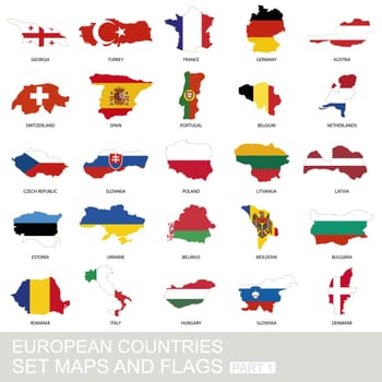 European countries set, maps and flags 