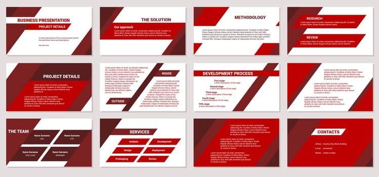 Business presentation design template powerpoint. Modern corporate document, 12 slides