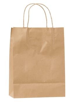 Large disposable brown kraft paper bag with handles isolated on white background, eco packaging, zero waste