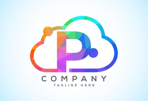 English alphabet with the cloud. Cloud computing service logo. Cloud technology low poly style logo