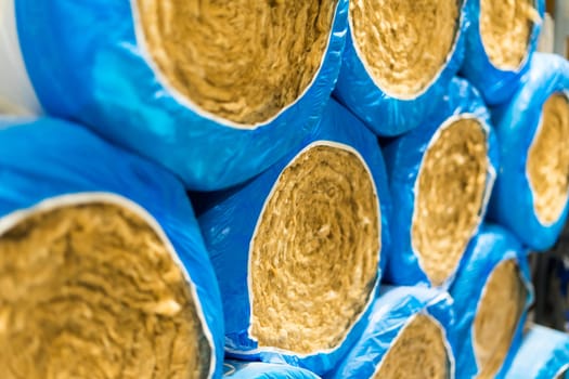 Thermal insulation material, rock wool is wrapped in foil. Rock wool texture