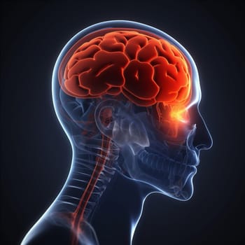 red medicine blue x-ray pain medical brain anatomy headache head. Generative AI.