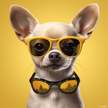 dog pet puppy yellow chihuahua cute glasses background animal portrait student. Generative AI.