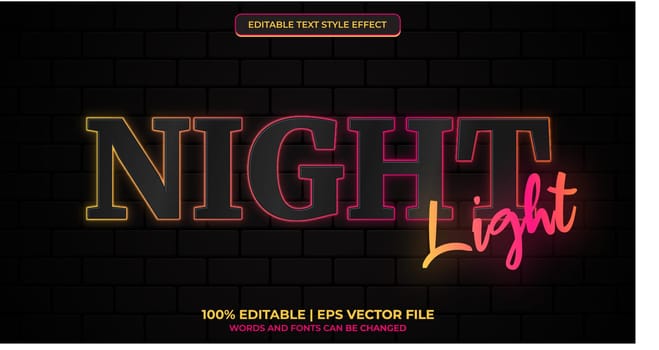 Editable neon light text effect. Night light glowing editable text effect