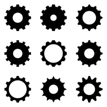 Gear set. Black gear wheel icons. Vector illustration