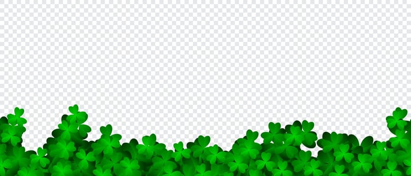 Clover shamrock leaf seamless border. Vector decorative elements template. Patricks Day seamless background with green clover. Vector green grass clover pattern background. Realistic green clovers. Vector illustration