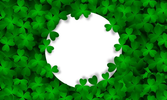 Clover leaves background with blank card. Clover leaves background. Realistic green clovers. Vector illustration