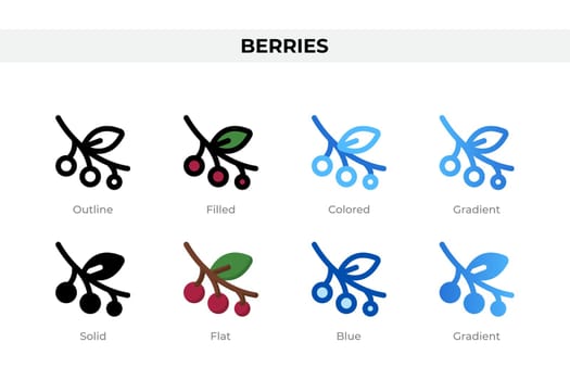 Berries icons in different style. Berries icons set. Holiday symbol. Different style icons set. Vector illustration