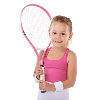 For the love of the Game. Portrait of a cute little girl in tennis attire.