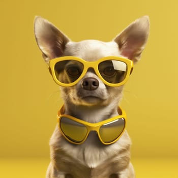 portrait dog mammal animal yellow chihuahua glasses puppy pet background cute. Generative AI.